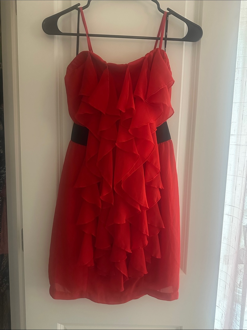 Forever 21 Red Ruffle Cocktail Dress with Black Waistband